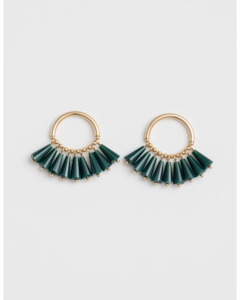 Clothing: Stella + Gemma - Beaded Hoop Emerald Earrings