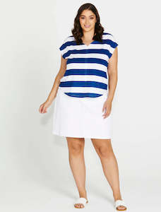 Betty Basics Summer V-Neck Tee - Blue/White Stripe