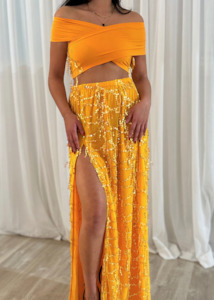 *BUY NOW* Embellished Silk Two-Piece Tangerine