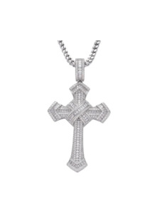 Internet only: Iced Cross Pendant - White Gold