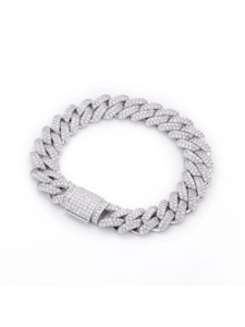 Internet only: 12MM Iced Cuban Bracelet - White Gold