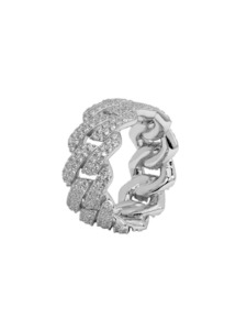 Internet only: Iced Cuban Chain Ring - White Gold