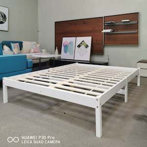 Furniture: Hartland Solid Wood Bed Base White Queen