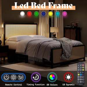 Furniture: Nelgan Bed Frame with RGB LED Light Black Queen