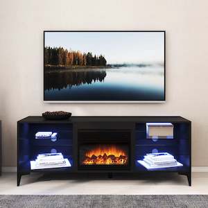 'Dante' Black RGB LED Lighting TV Unit With Electric Fireplace