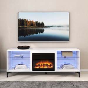 'Dante' RGB LED Lighting TV Unit With Electric Fireplace