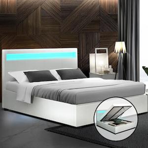 Torby Bed Frame with storage and LED Light White Double