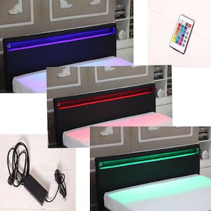 Hobson PU Leather Bed Frame RGB LED Lighting Black Double