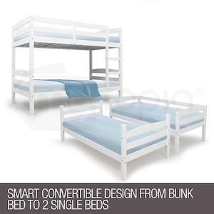 Torino White Solid Wood Bunk Bed King Single