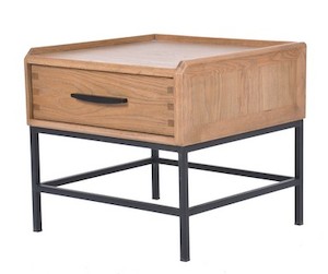 Oak & Metal Bedside Low