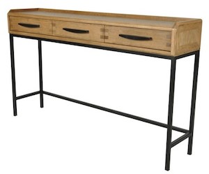 Furniture: Oak & Metal Console – 3 Drw