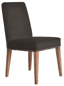 Pascal Dining Chair – Dark Grey Velvet With Antique Studs