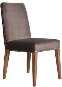 Pascal Dining Chair – Light Grey Velvet With Antique Studs