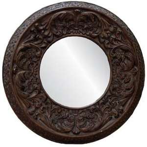 Furniture: Round Ornate Mirror Antique Gold