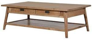 Furniture: Oak 2 Drawer Coffee Table Natural Solid Oak