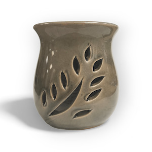 Mini oil burner, leaf cut out - grey