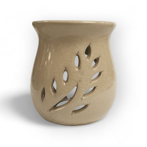 Mini oil burner, leaf cut out - beige