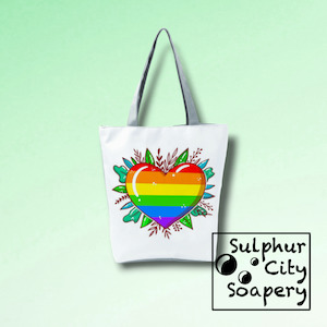 Soap manufacturing: Pride Tote Bag - Leaves and Rainbow Love Heart