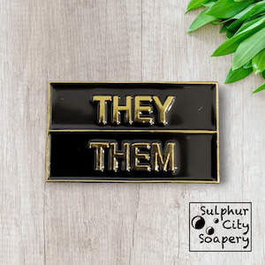 They / Them Pronoun Pin - in black and gold