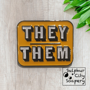 They / Them Pronoun Pin - in black and orange/yellow