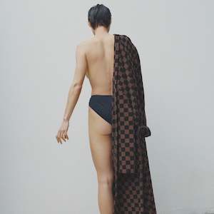 Baina Towels: BAINA Sulis Bath Robe - Tabac Noir Checkerboard