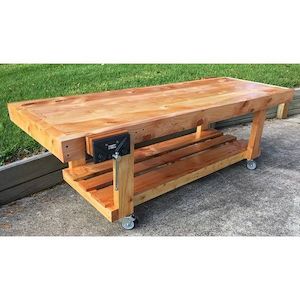 1.8m Flat Top Carpentry Bench with Woodwork Vice - Primary School (Macrocarpa) -…