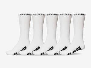 Globe Whiteout 5Pk Crew Socks-White