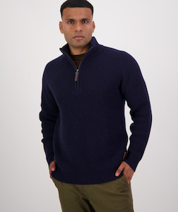 Swanndri Chalky Island Waffle Jumper-Navy