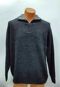 Berlin 1/4 Zip Rib Jumper-Charcoal/Marl