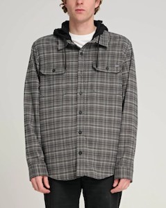 Salty Crew Frothing LS Hooded Shirt-Charcoal/Black