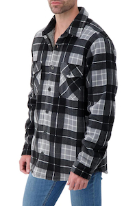 Mens LS Plaid Shirt Jacket-Grey/Black