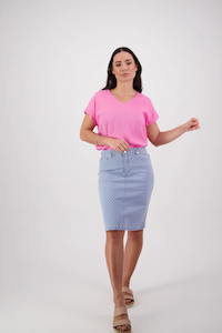 Clothing: Vassalli Denim Skirt-Denim Check