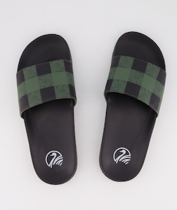 Swanni Checked Slides-Olive/Black