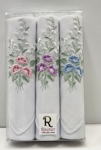 Ladies Embroidered Handkerchiefs-Rose/Lilly