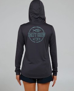 Clothing: Salty Crew Women’s Outlined Hood Sunshirt-Charcoal