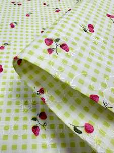 Embroidered Printed Cotton - Strawberry Lime - 114cm