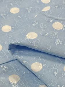 Textured Cotton: Embroidered Printed Cotton - Baby Blue - 112cm