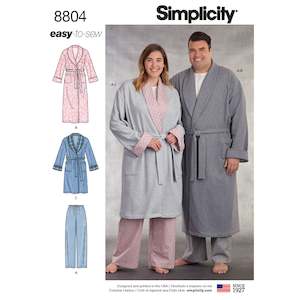 Sewing Patterns: Pattern - Simplicity - 8804 - Women’s and Men’s Robe and Trousers