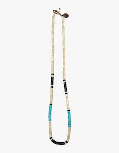 Heishi Beads Necklace - Fossile Jasper/Turquoise