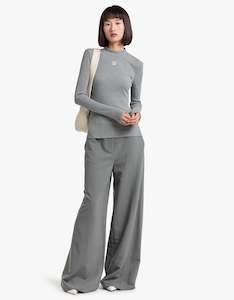 Nora Rib Long Sleeve Top - Grey Marle