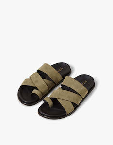 Clothing: Harllow Sandal - Suede Khaki Leather