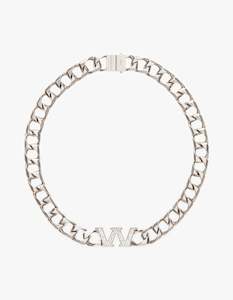 Clothing: Cuban Link Diamonte Necklace - Silver