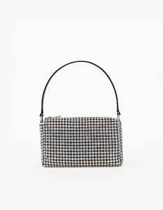 Heiress Medium Pouch Bag - White Rhinestone Mesh