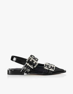 Zina Sandal - Black Crinkle Patent