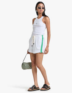 French Terry Side Stripe Short - White/Aloe Vera