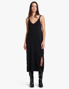 Womens V Neck Jersey Slip Dress - Black