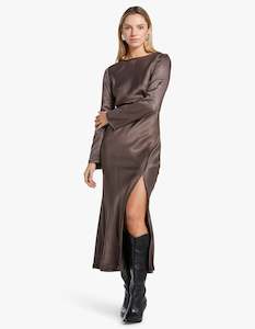 Kai L/S Split Maxi Dress - Pewter