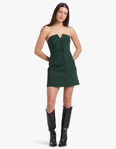 Clothing: Irena Strapless Button Up Mini Dress - Deep Forest