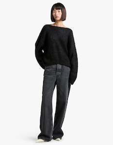 Boxy Mohair Boatneck Knit - Black