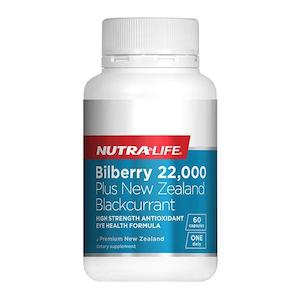 Health supplement: Nutralife Bilberry 22,000 60 Caps